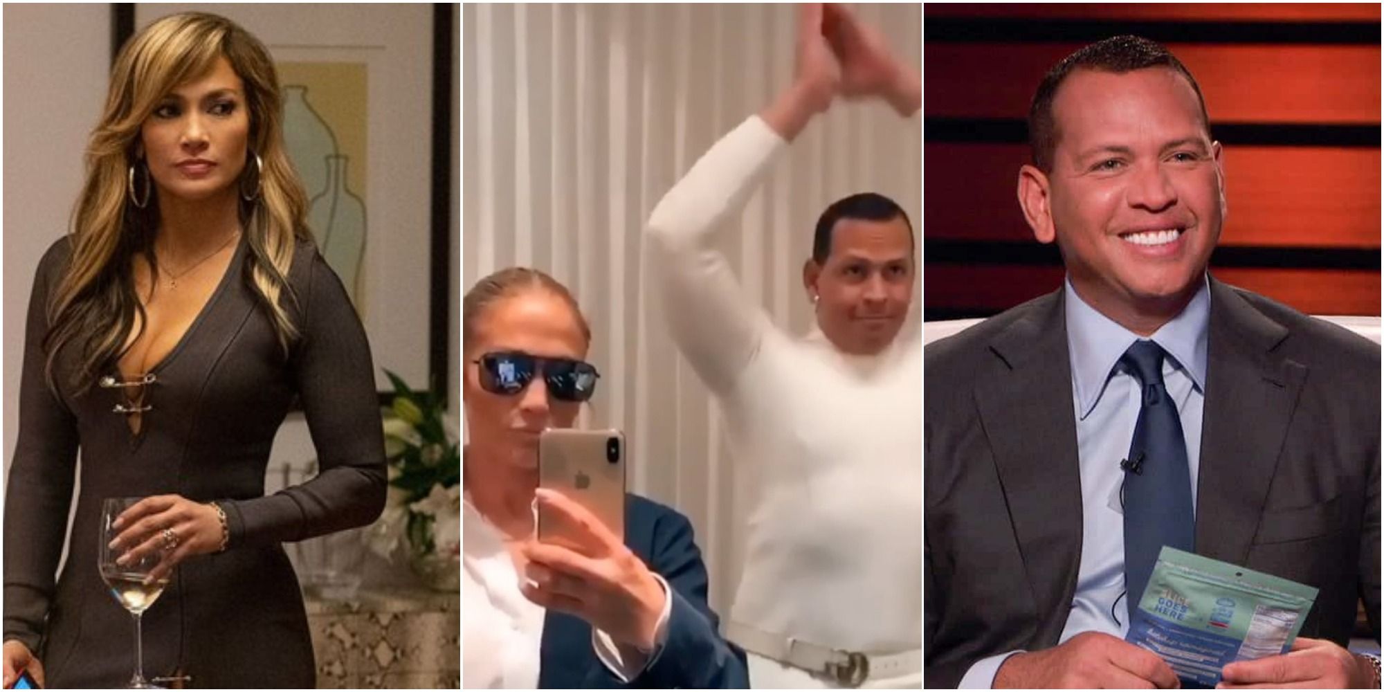 Jennifer Lopez as Ramona in Hustlers + Jennifer Lopez + Alex Rodriguez on TikTok + Alex Rodriguez on Shark Tank