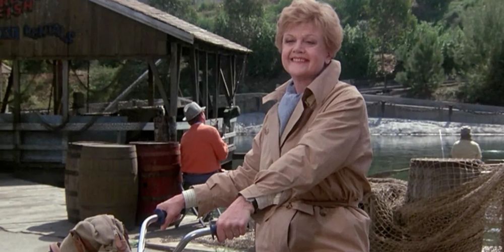 Jessica Fletcher riding her bike in Murder, She Wrote