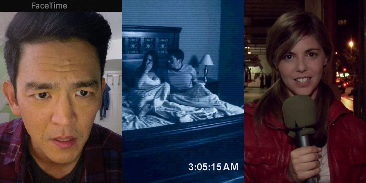 David in Searching/Katie and Micha in bed in Paranormal Activity/Angela in REC