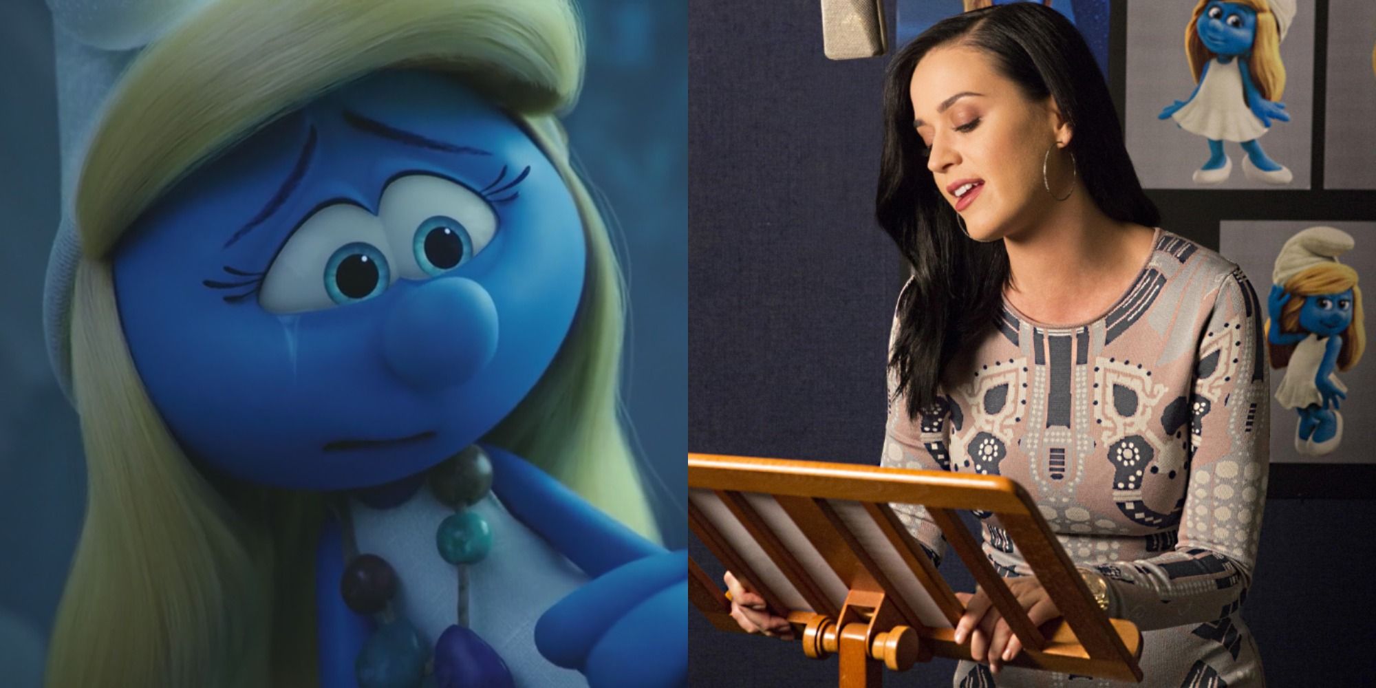 Katy Perry voice acting as Smurfette in The Smurfs.