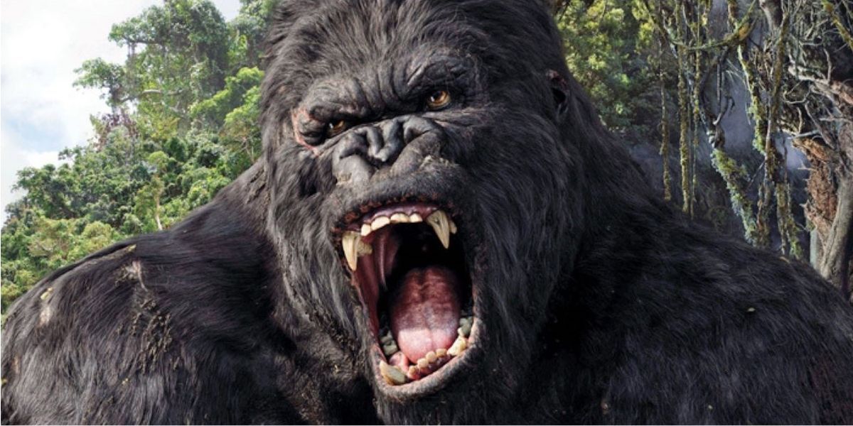 King Kong roars at dinosaurs in King Kong 2006