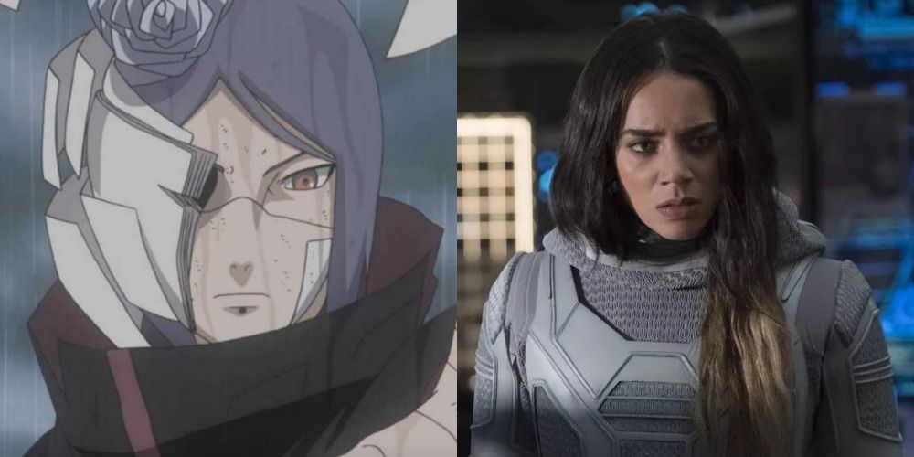 Konan wields her paper jutsu in Naruto Shippuden while Ava Starr stands in Pym's lab in Ant-Man And The Wasp