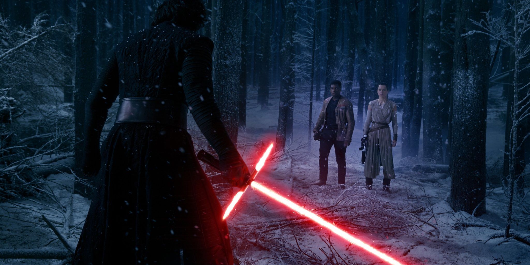 Kylo Ren confronts Rey and Finn on Starkiller Base