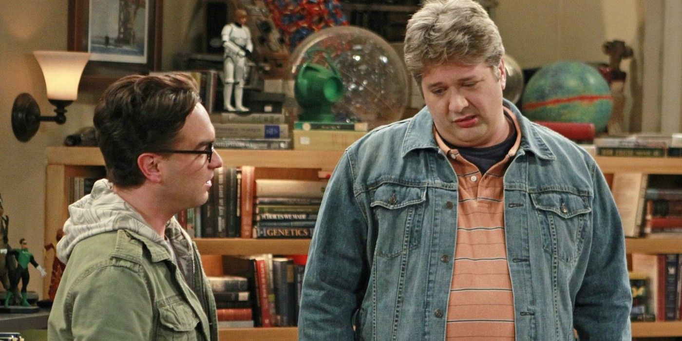 Lance Barber as Leonard's bully standing with Leonard in a scene from The Big Bang Theory.