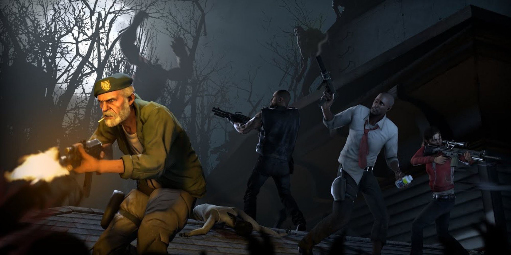 Players fight off zombies in Left 4 Dead 2