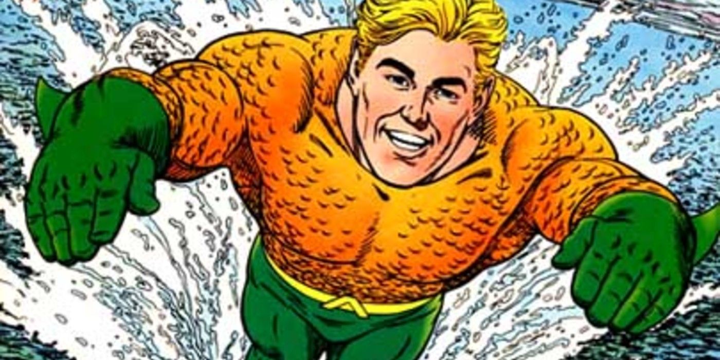 Aquaman swimming in the DC comics.