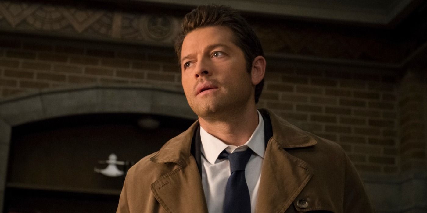 Castiel looking to the side of the camera in Supernatural