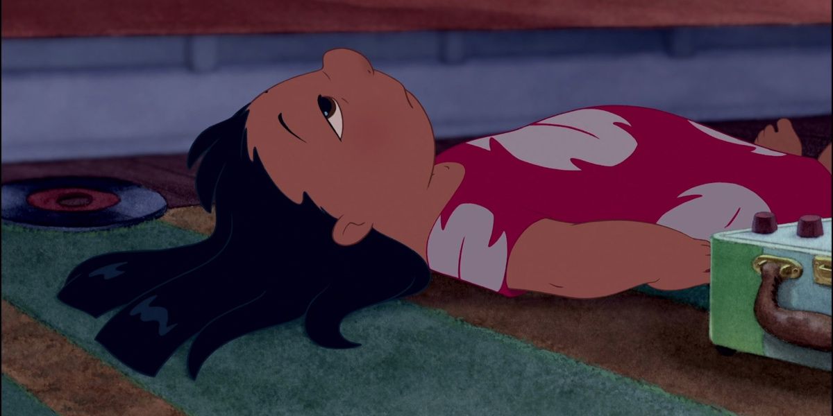 Lilo lays on the floor listening to Elvis in Lilo & Stitch