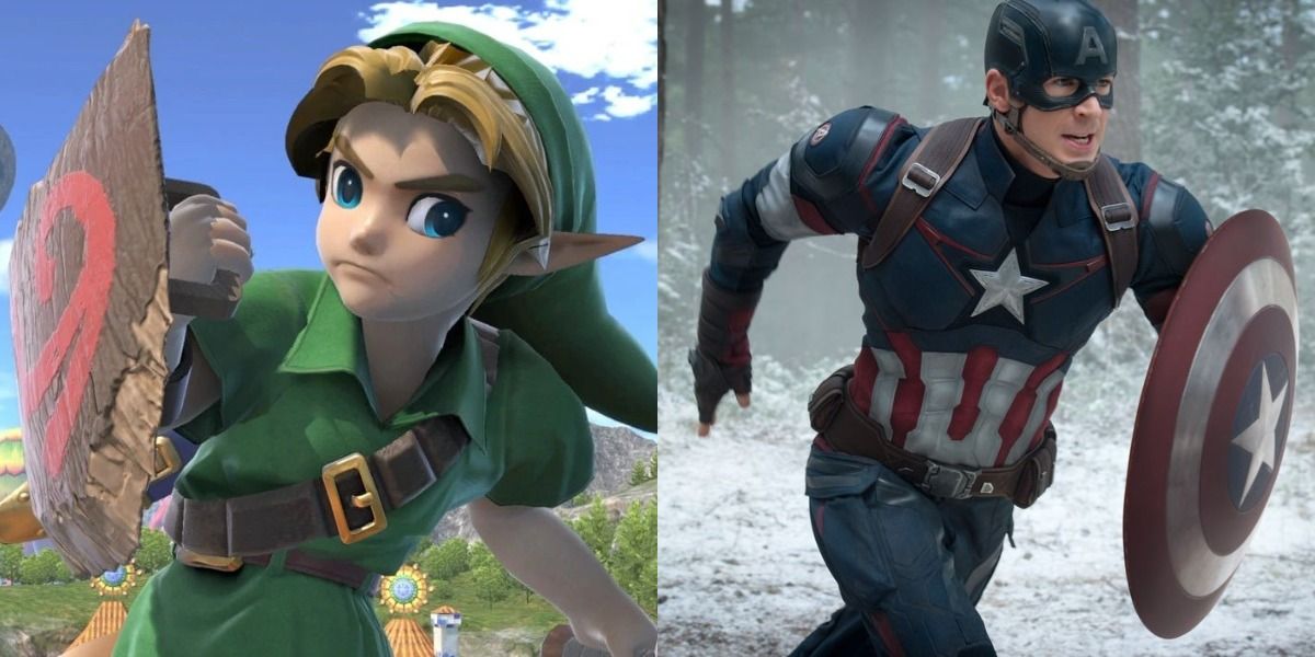 Link from Ocarina of Time and Captain America from Age of Ultron.