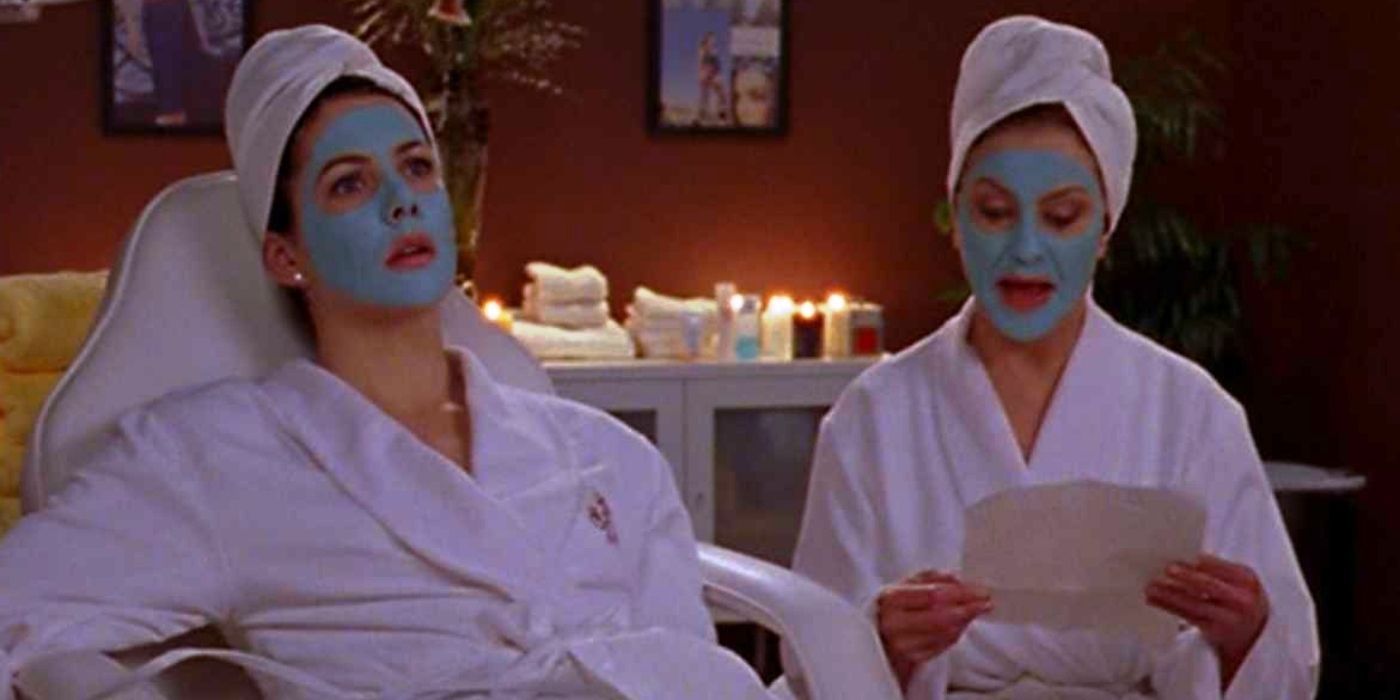 Lorelai and Emily wearing robes at a spa on Gilmore Girls