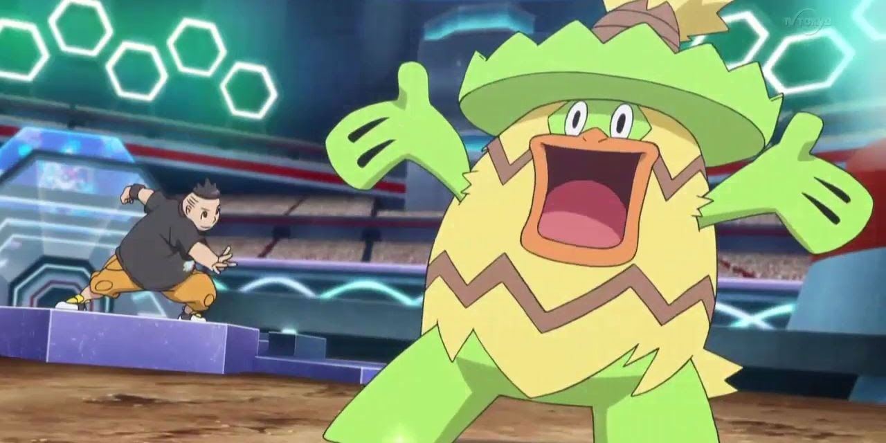Tierno's Ludicolo dancing in the Pokémon anime