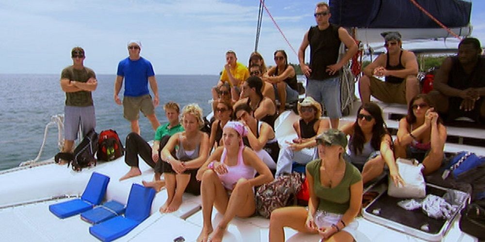 Cast of The Challenge The Island on a boat