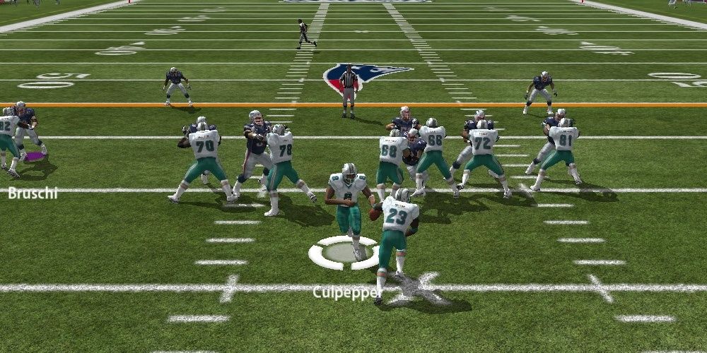 An image of the Madden 07 gameplay. This shows that the player has selected Culpepper to receive the ball