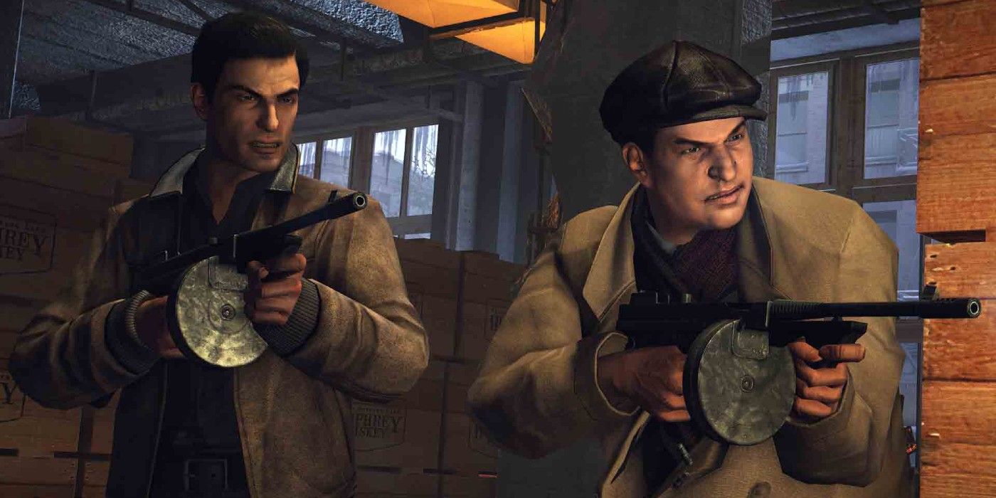 Two characters fire guns in Mafia II