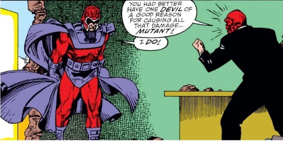 Red Skull and Magneto share words with one another