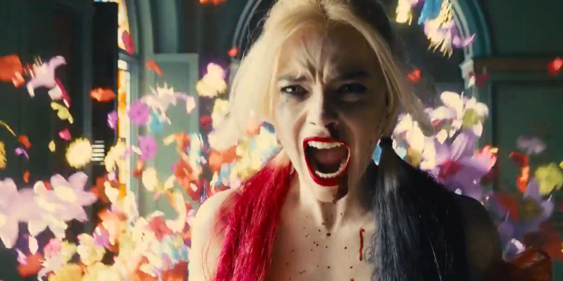 Harley runs and screams as flowers explode around her