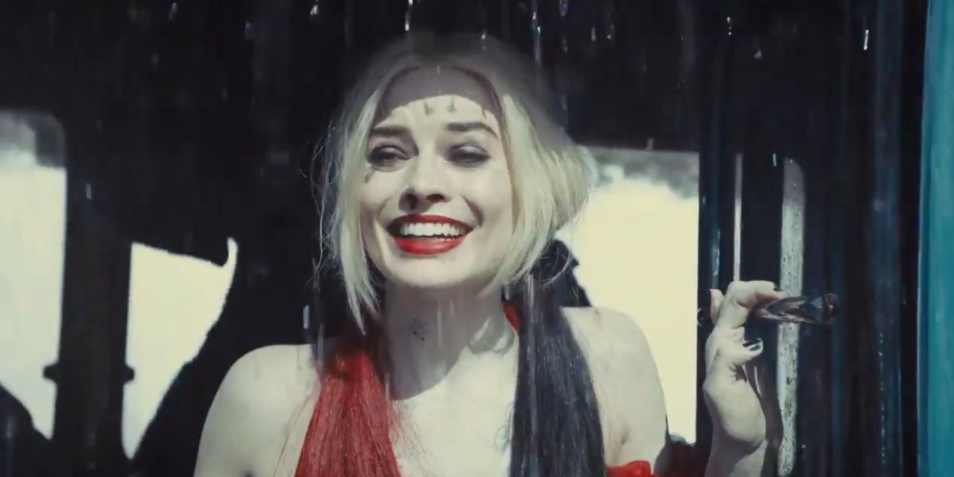 Margot Robbie as Harley Quinn rain in The Suicide Squad