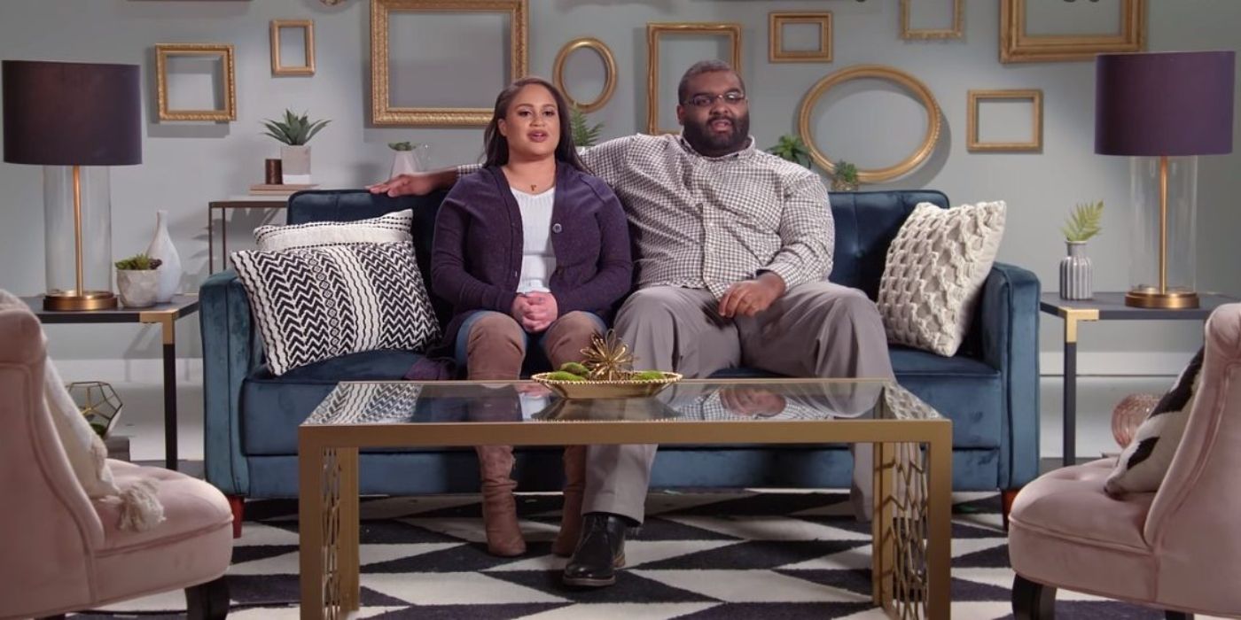 Precious and Alex sitting on the couch on Marriage or Mortgage