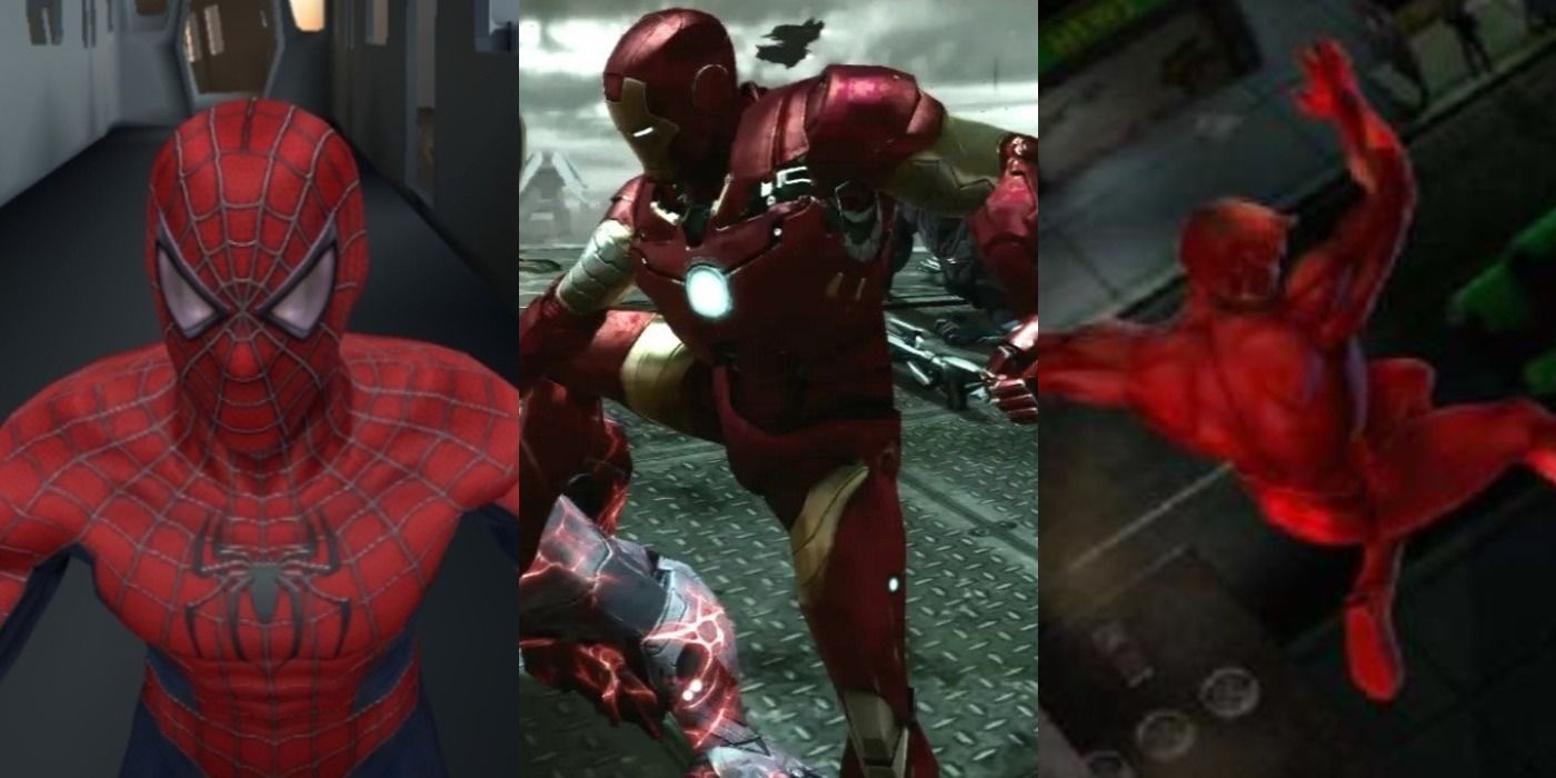 An image of Spider-Man, Iron Man, and Daredevil in their video games