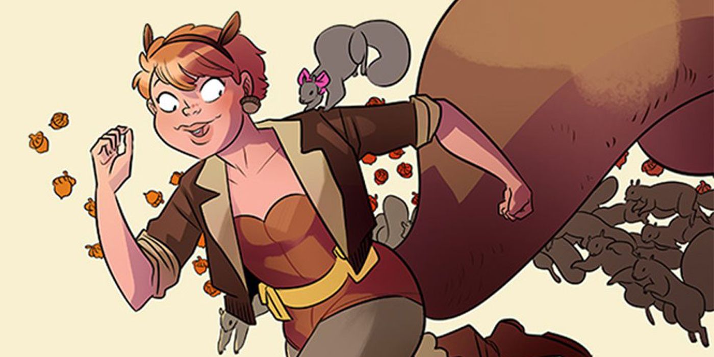 Squirrel Girl from the comics accompanied by dozens of squirrels
