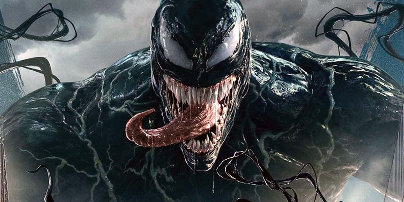 Venom from his movie poster with tongue curling