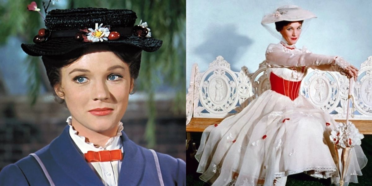 Mary Poppins in her Supercalifragilisticexpialidocious outfit in Mary Poppins 
