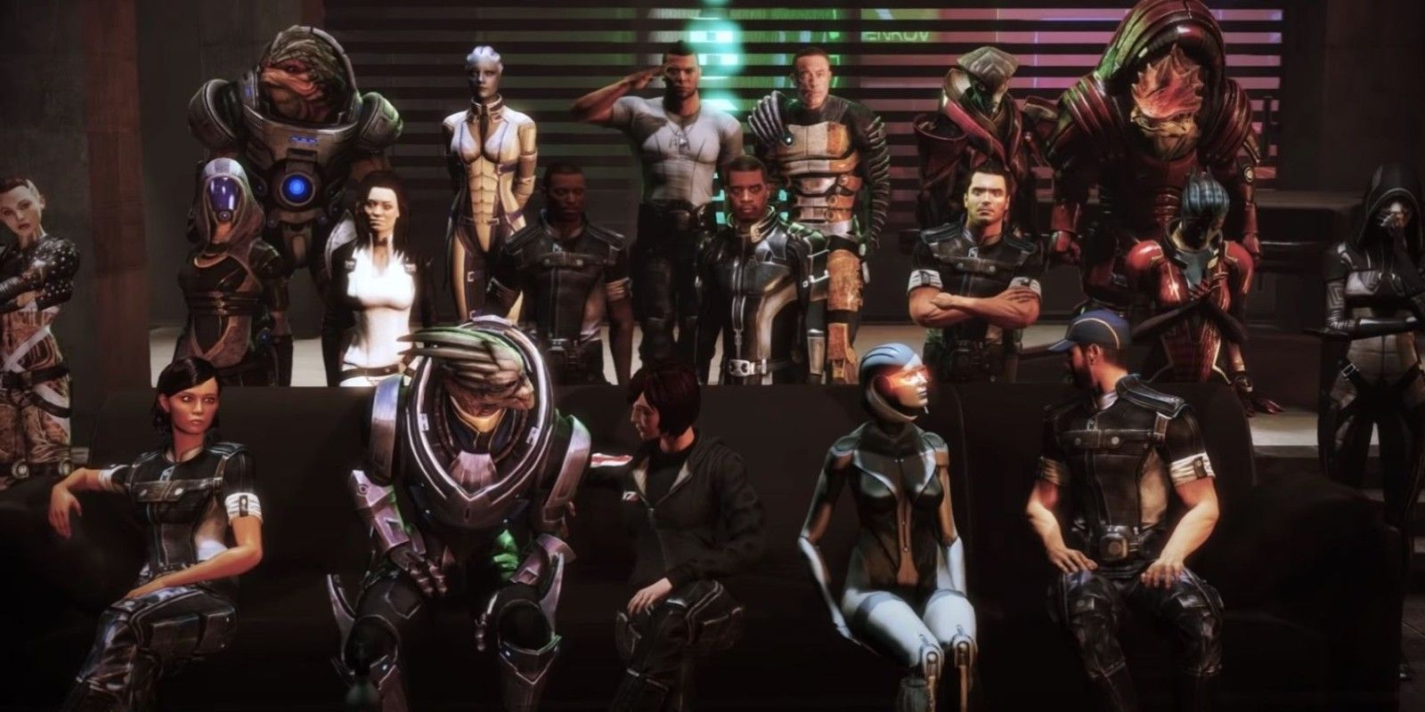 The squad takes a group photo during the party in the Citadel DLC for Mass Effect 3