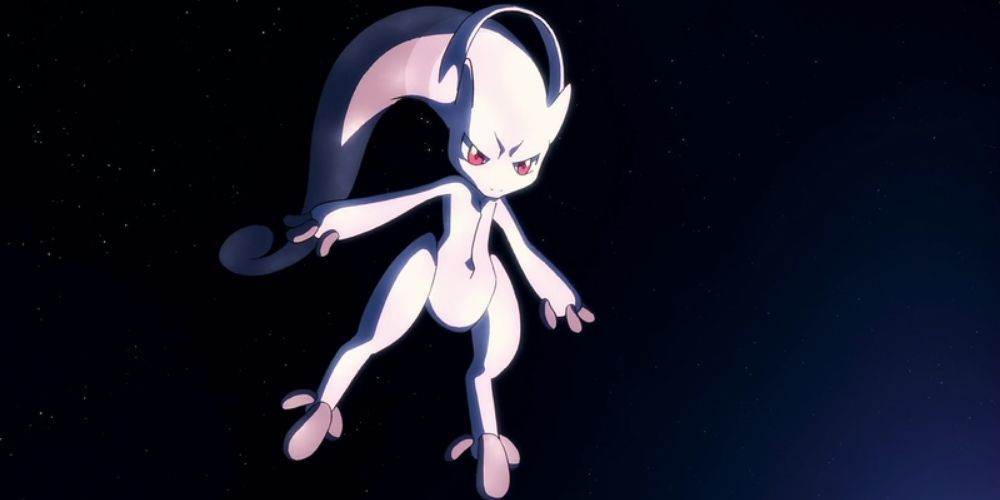 Mega Mewtwo Y floating in space in the Pokémon anime