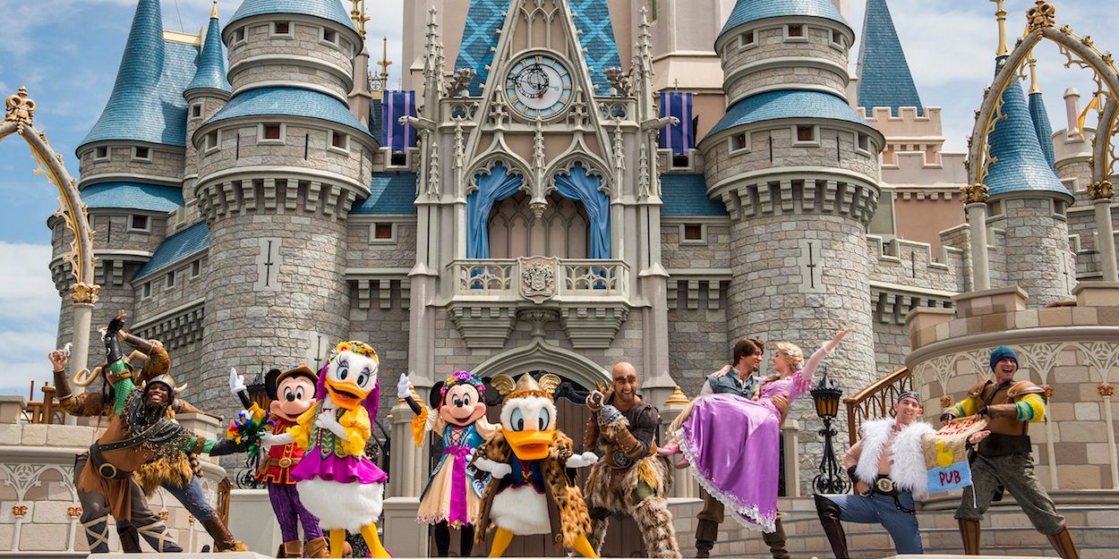 Disney characters at Cinderella Castle