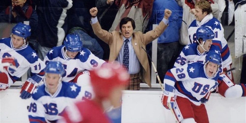 Herb Brooks celebrates win in Miracle