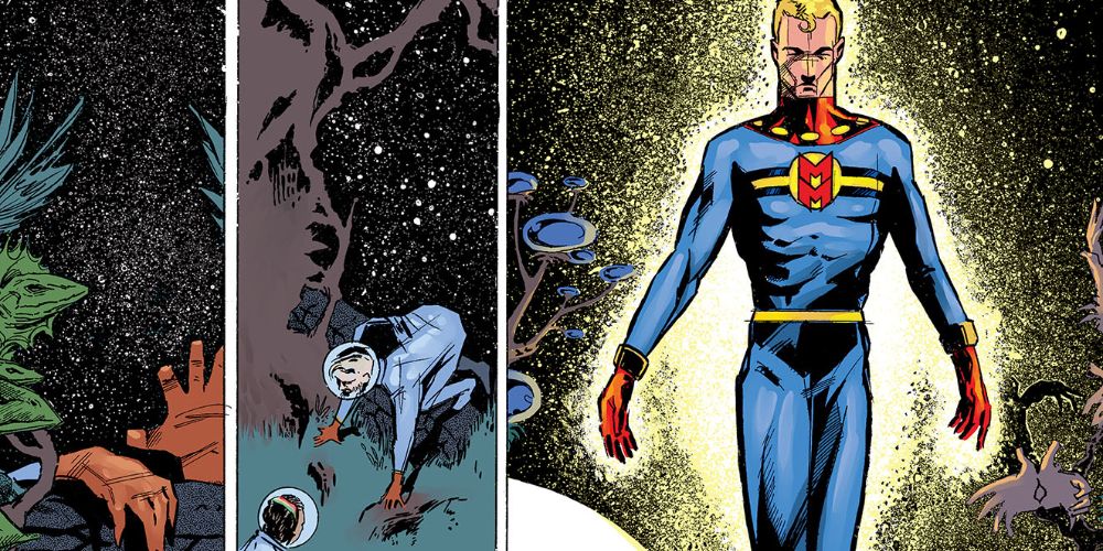 Panels showing Miracleman floating in space