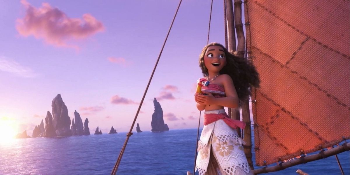 Moana singing on the sailboat