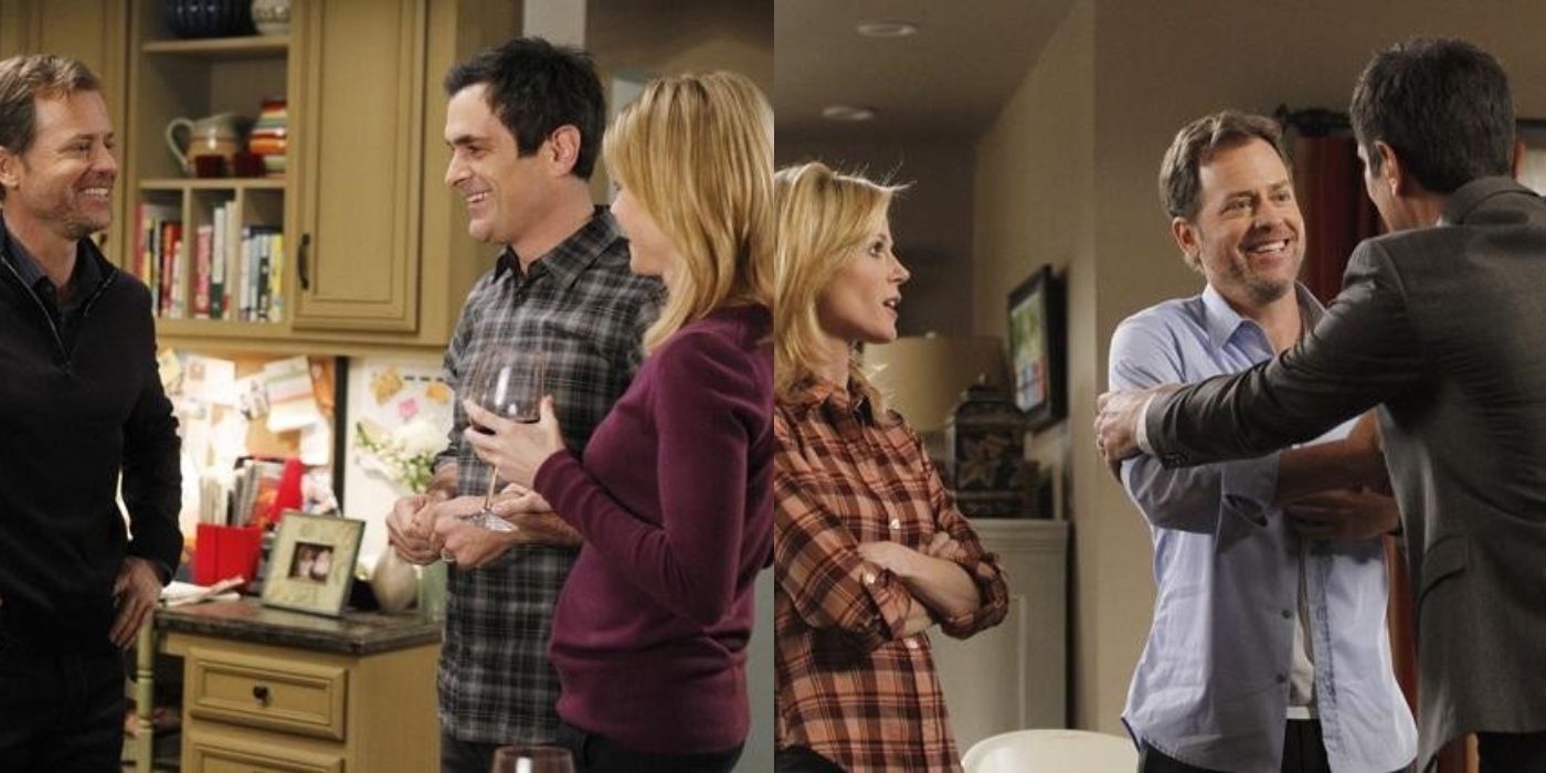 Split image showing Tad, Phil, and Claire in Modern Family