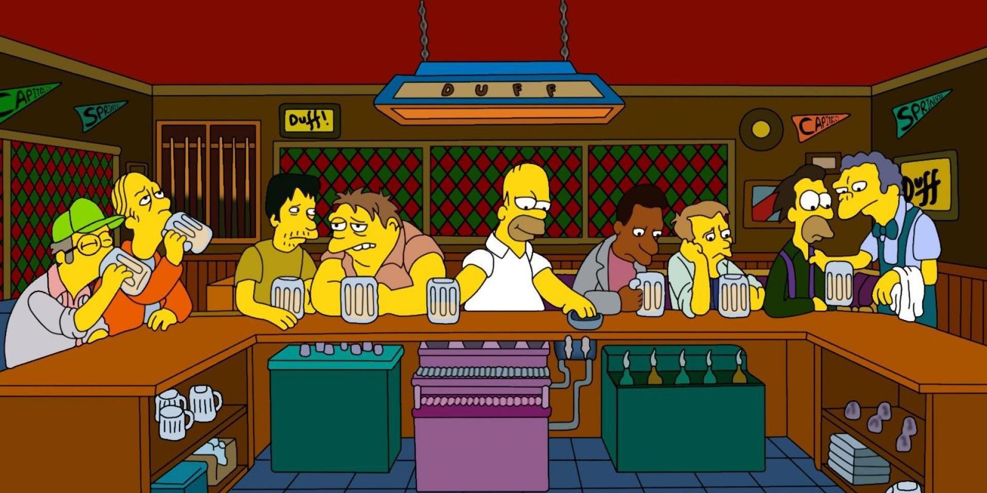 Revelers enjoy their drinks inside Moe's Tavern