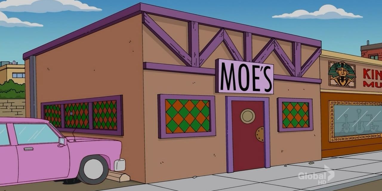 An exterior view of Moe's Tavern