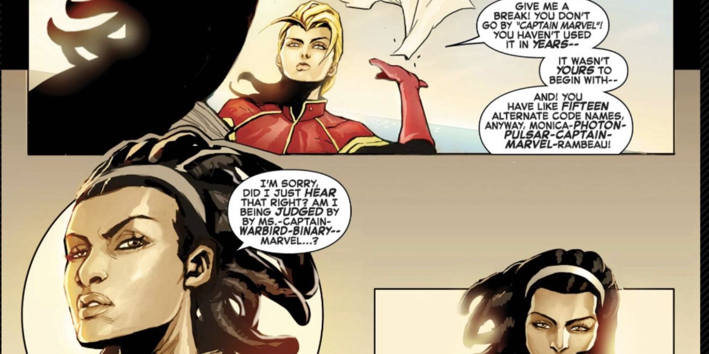 Captain Marvel and Monica rambeau discuss use of CM name in Marvel Comics