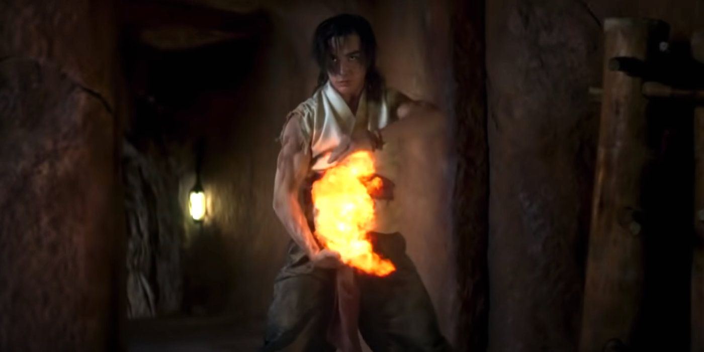 Liu Kang wields the power of the fireball in 2021 Mortal Kombat.