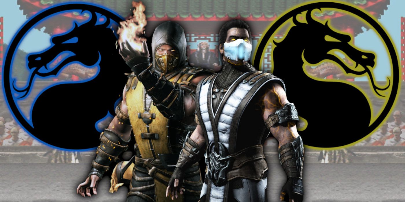 Sub Zero and Scorpion from Mortal Kombat X in front of red and blue logos