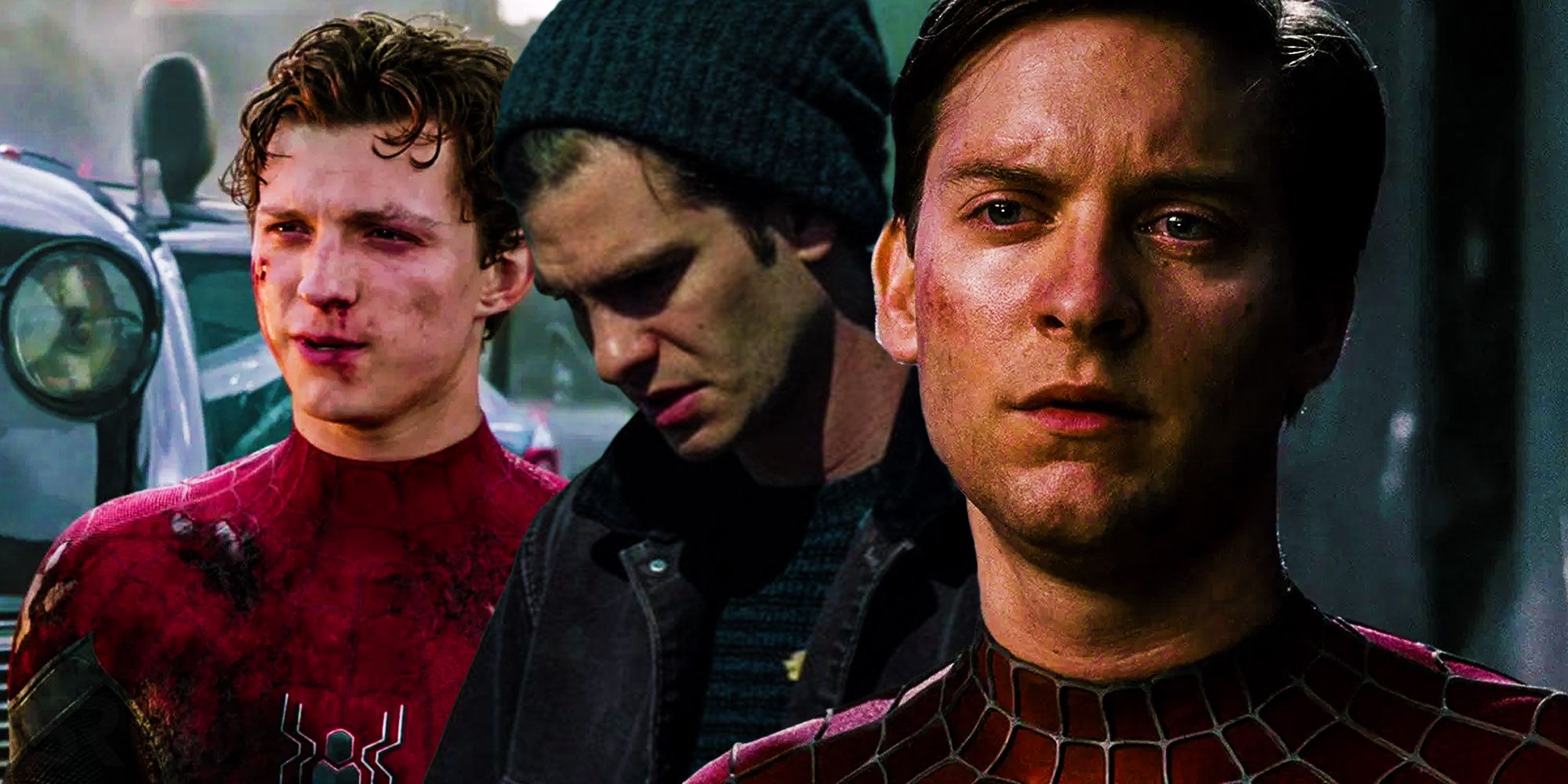 Tom Holland, Andrew Garfield, and Tobey Maguire as Spider-Man