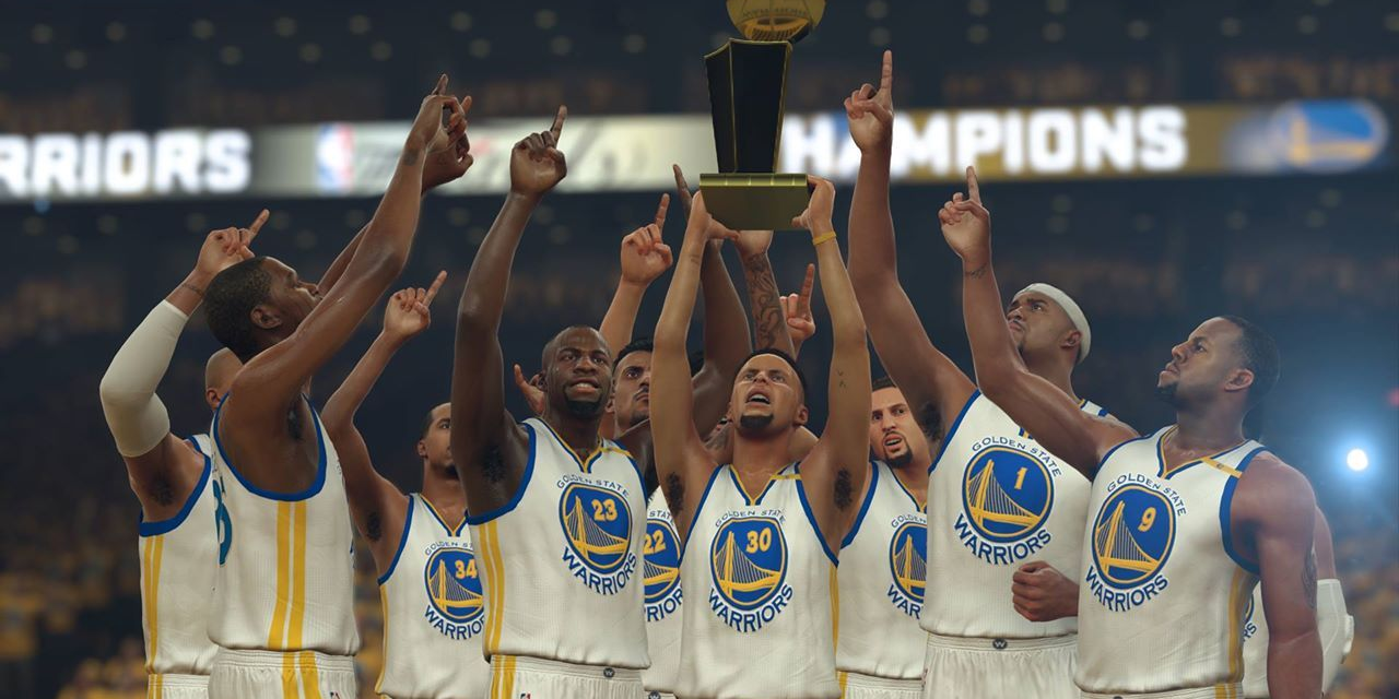 Os Warriors comemoram um título na NBA 2K17