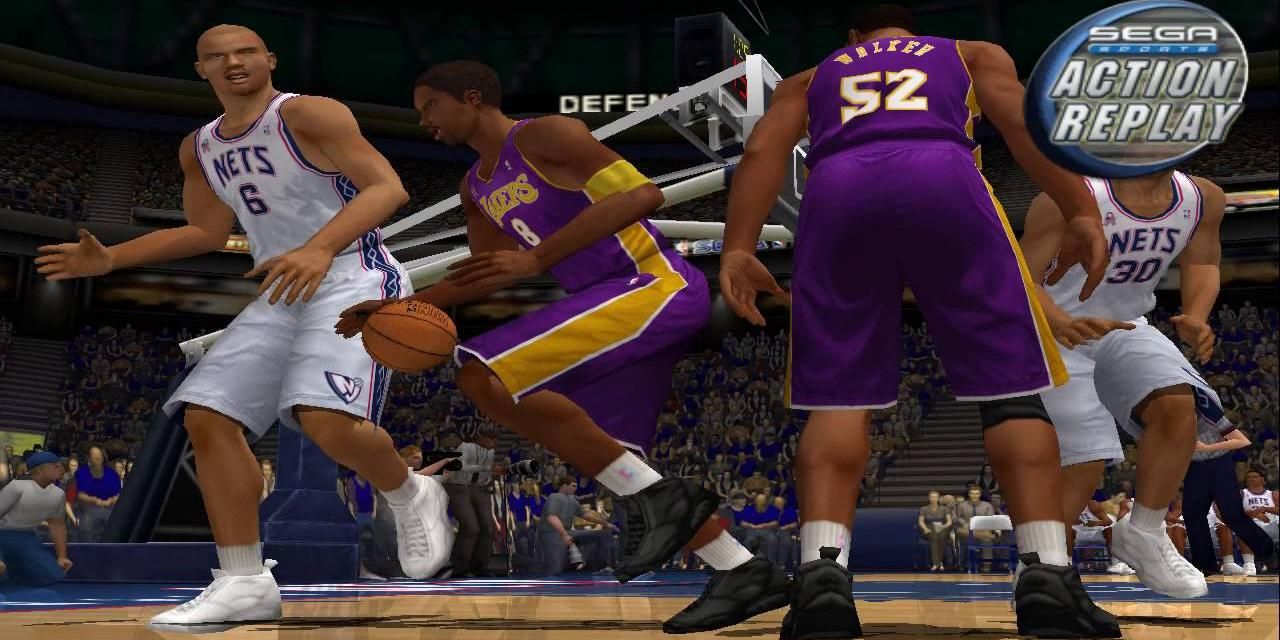 Kobe Bryant dribbles past the Nets in NBA 2K2