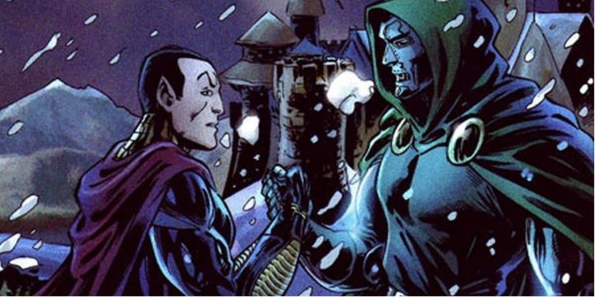 Doctor Doom and Namor greeting one another in Latvia