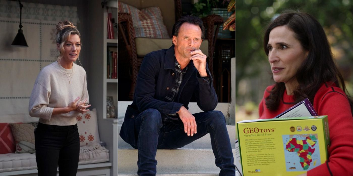 Natalie Zea, Walton Goggins, and Michaela Watkins in The Unicorn featured