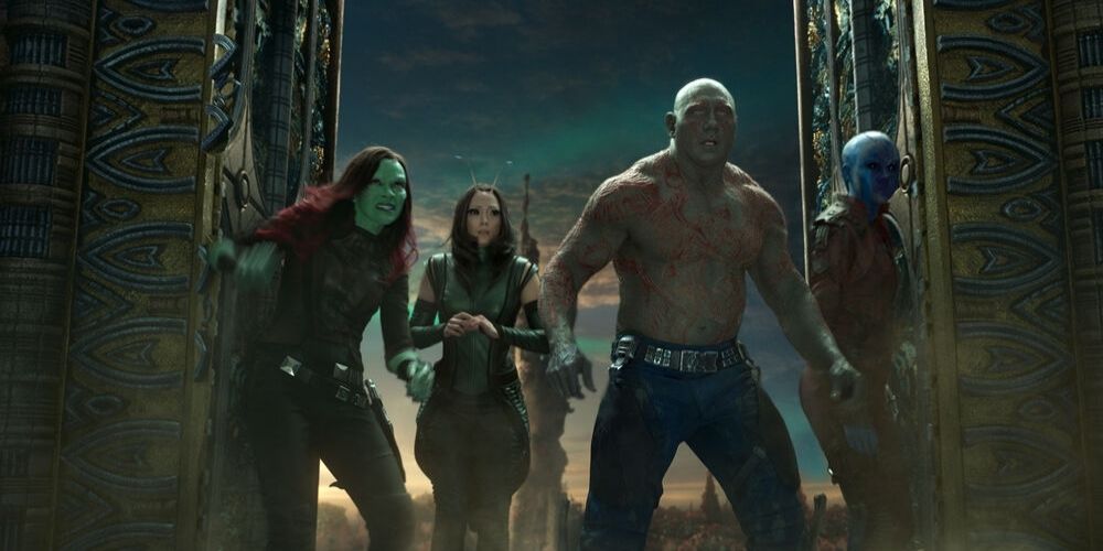 Gamora, Mantis, Drax, and Nebula prepare to fight Ego