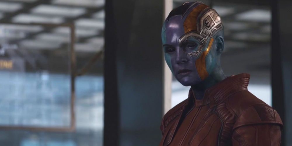 Nebula looks sad after talking about Gamora's death in Avengers: Endgame.