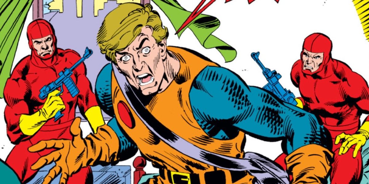 Ned Leeds is unmasked as The Hobgoblin as 2 gunmen approach him in Marvel Comics.