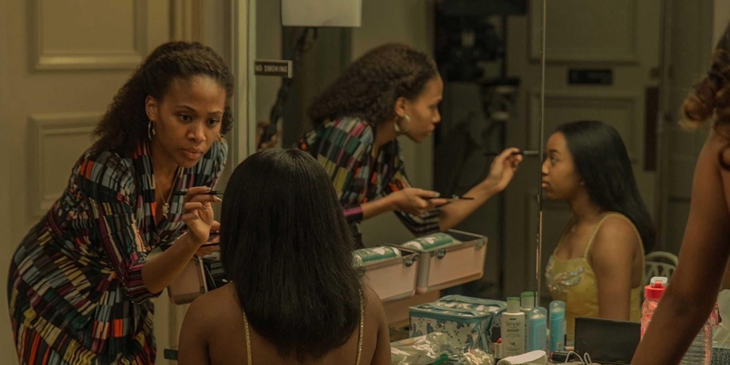 Nicole Beharie in Miss Juneteenth applying makeup to her daughter, played by Alexis Chikaeze