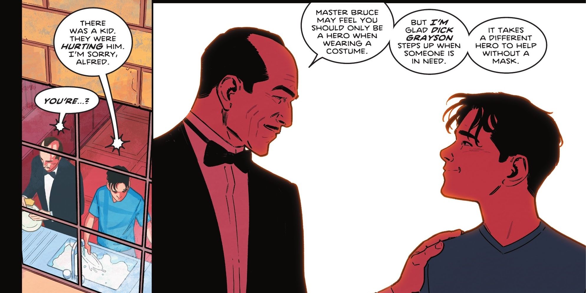Alfred offers words of encouragement to Dick Grayson.