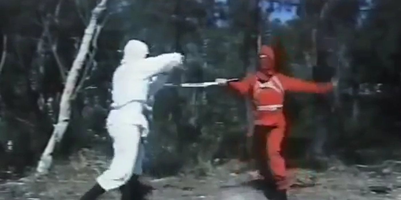 Red and White ninjas battle it out in Ninja: American Warrior