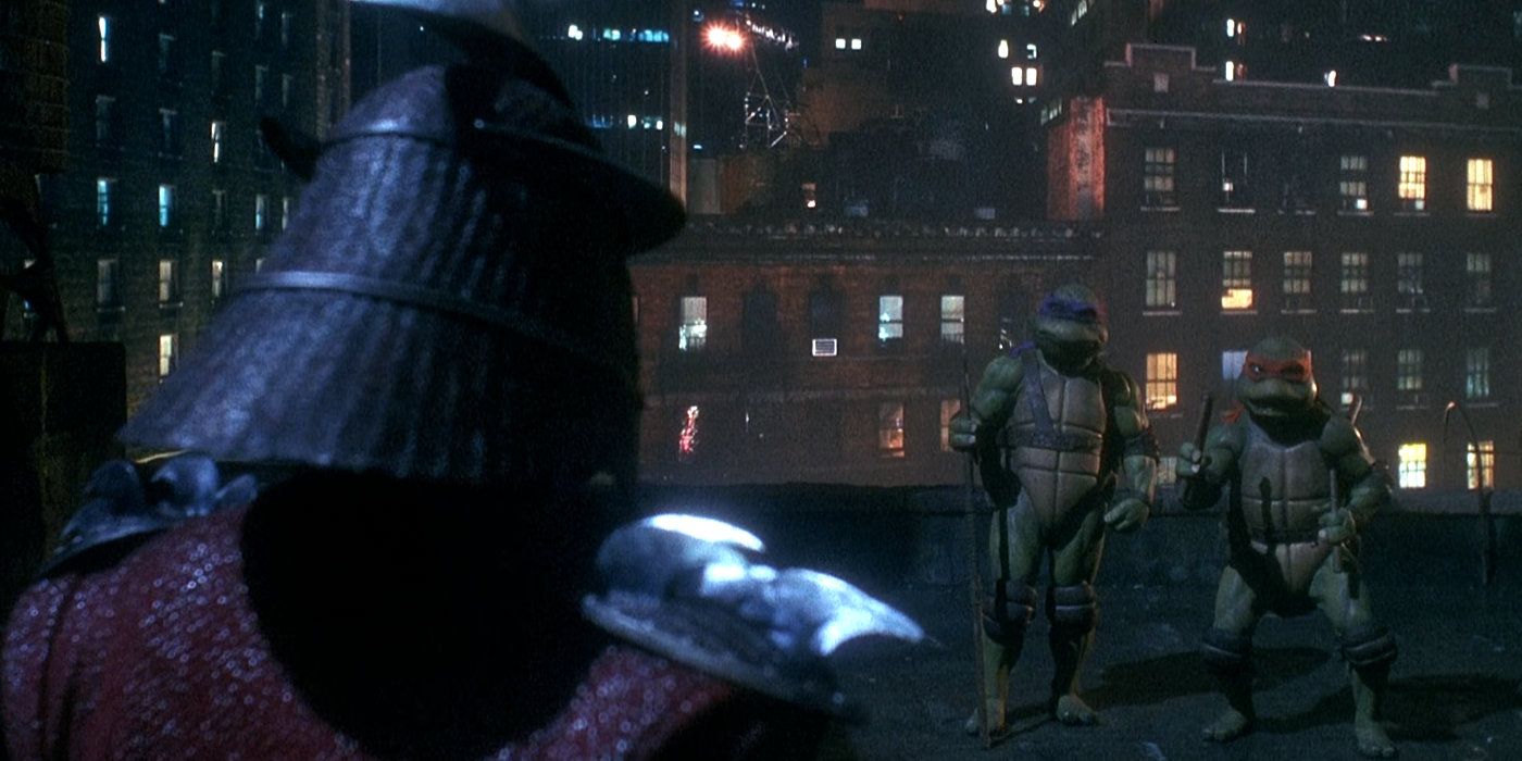 Donatello and Michelangelo battle the villainous Shredder in Teenage Mutant Ninja Turtles